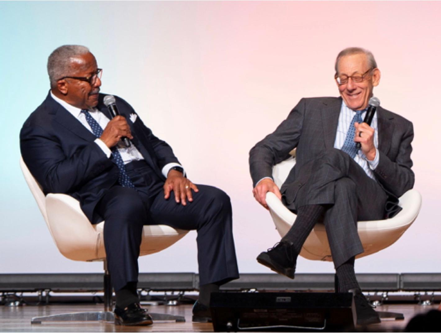 Mayor Keith James and Stephen Ross in conversation on the main stage